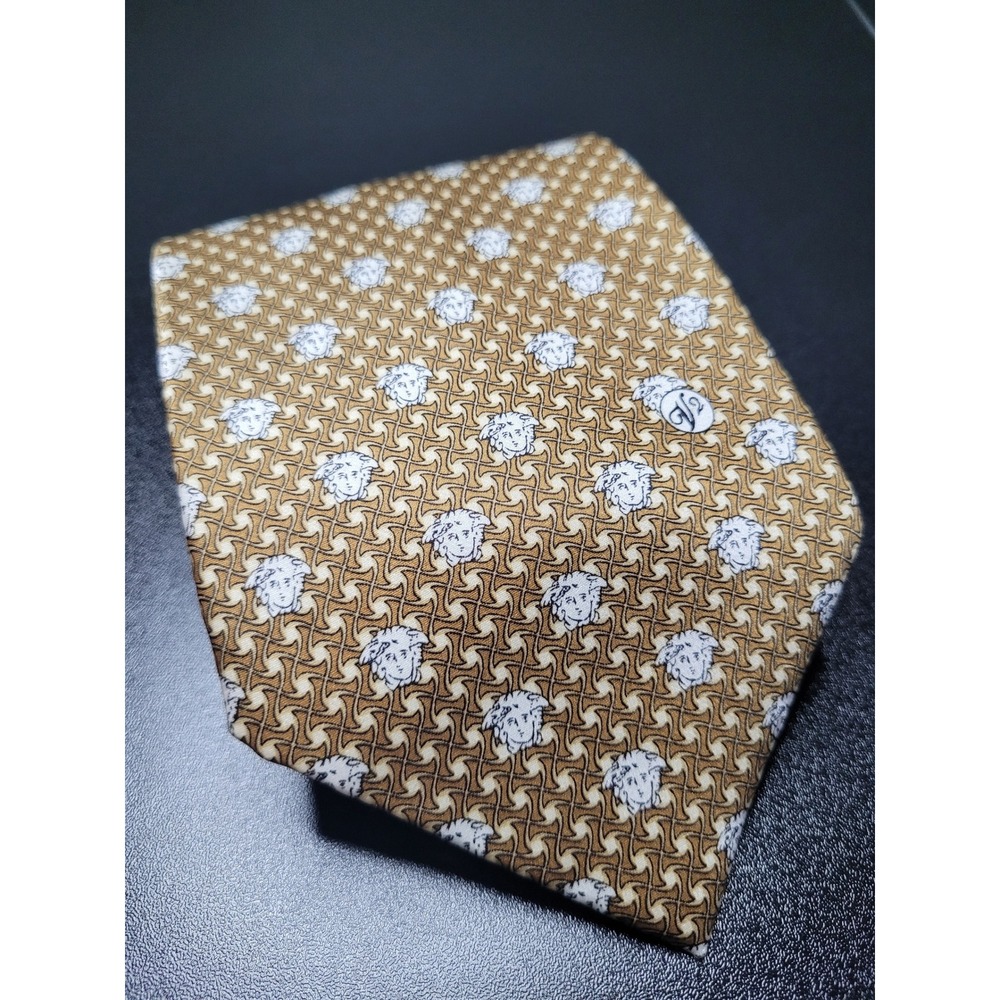 Versace Men's Necktie Gold Medusa Head Silk 4" x 58" Excellent